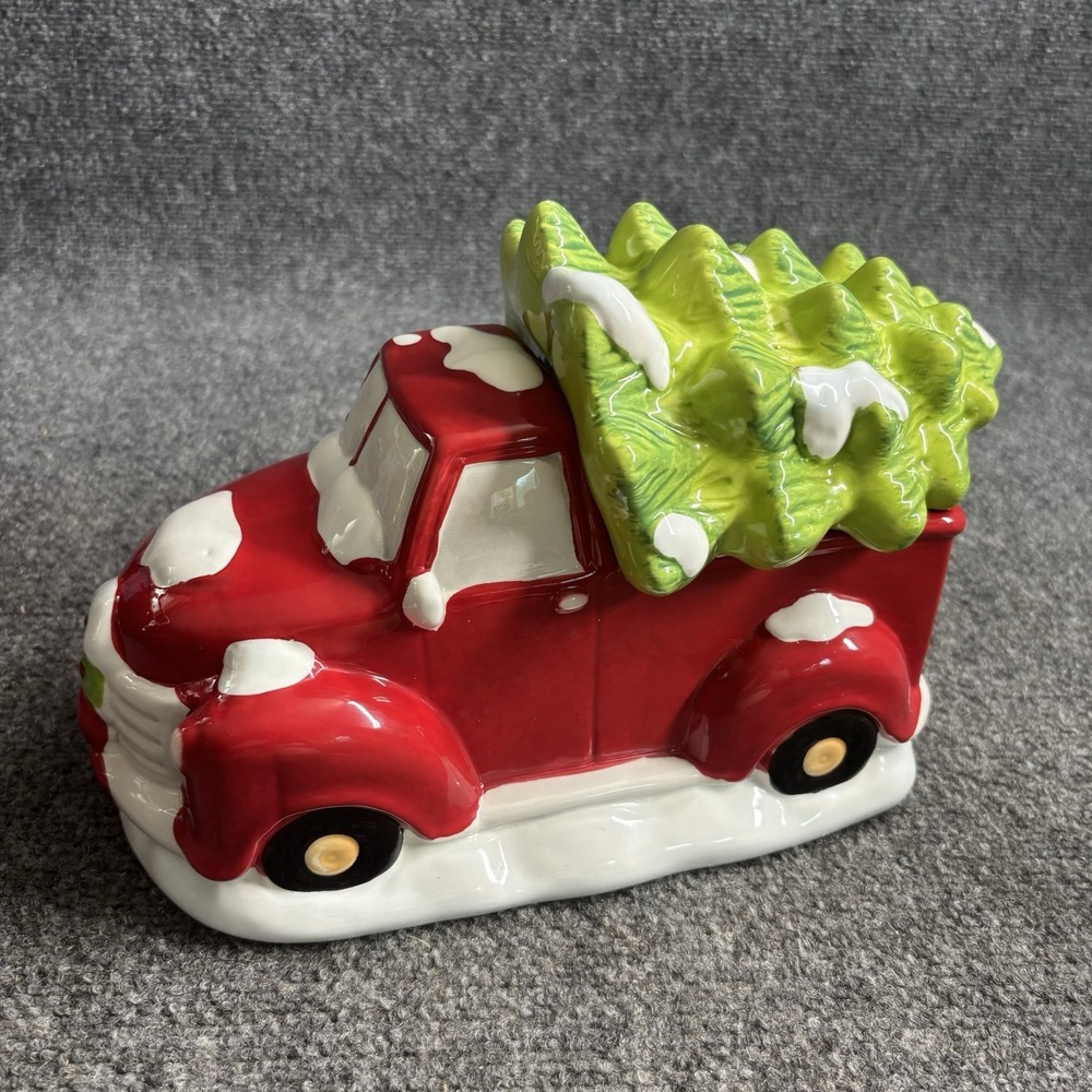 Holiday Time Red Truck With Christmas Tree Hand-Painted Cookie Jar